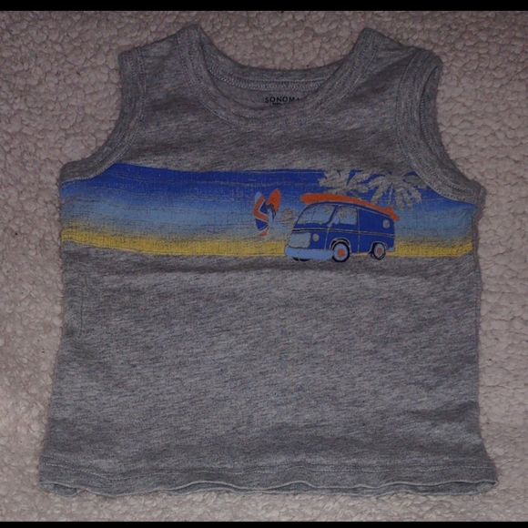Sonoma Gray and Blue Tank Top with Surf Van Design Baby Boy Top  Size 18M - Picture 1 of 7